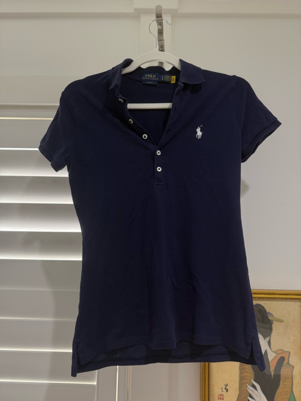 Ralph Lauren Navy Blue Polo Shirt slim fit with White Pony Logo - Picture 2 of 4